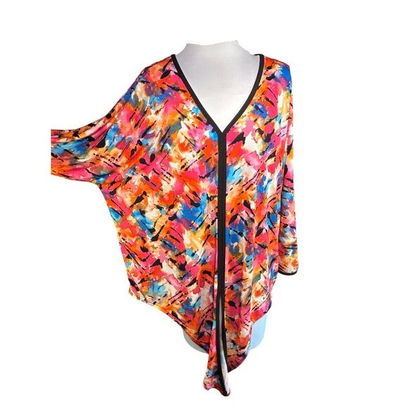 Multicolor Abstract Print V-Neck Kimono By Premise Size M - Picture 2 of 9